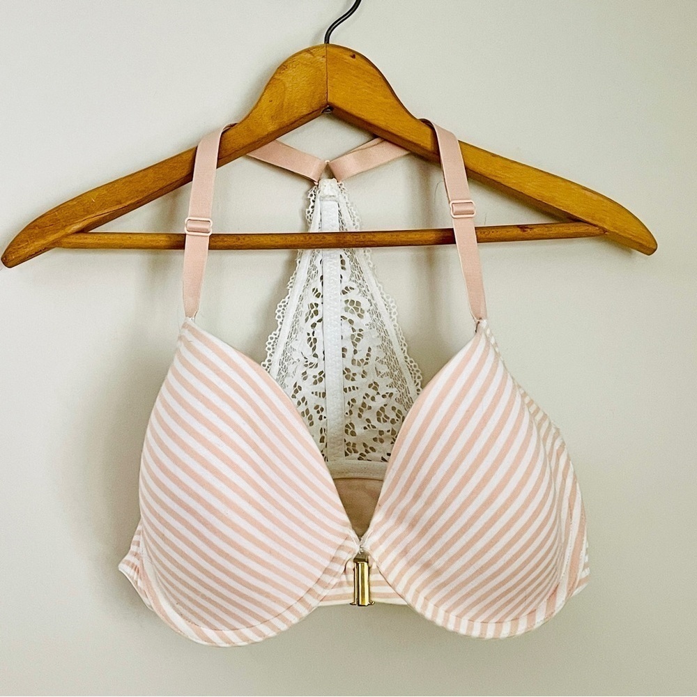 Cacique Pink and White Striped Bra
